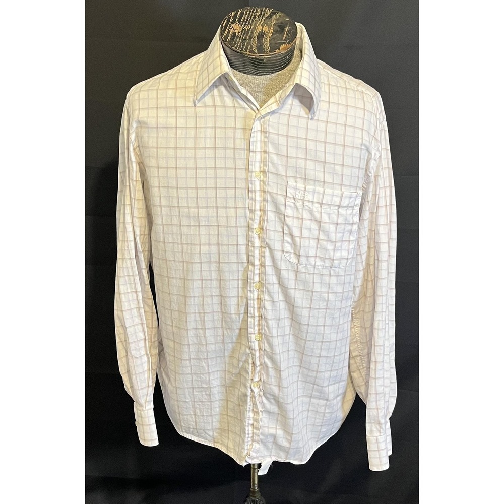 Valentino Roma Shirt Mens 41/16 White Check Cotton Long Sleeve Button Down Dress